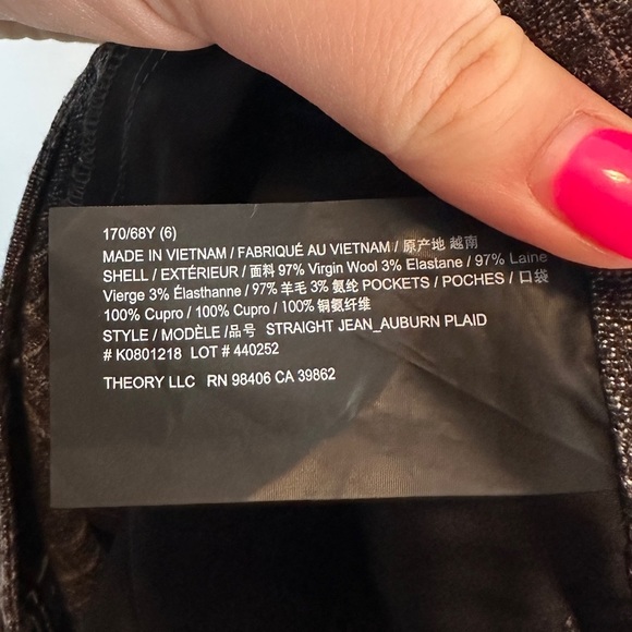 Theory Plaid Straight Leg Pants - Black and Gray - Picture 8 of 8